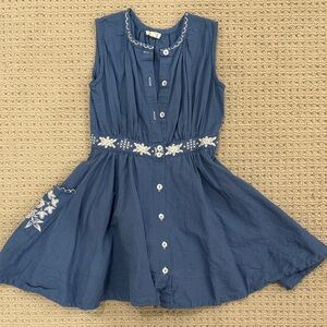 Chic Navy Kids Dress with Floral Embroidery